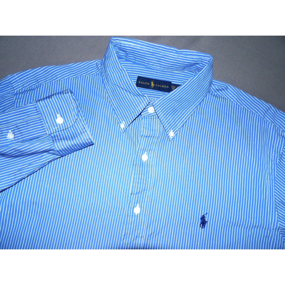 Polo Ralph Lauren Blue Pin Striped Button Up‎ Dress Shirt 44 (17 1/2)